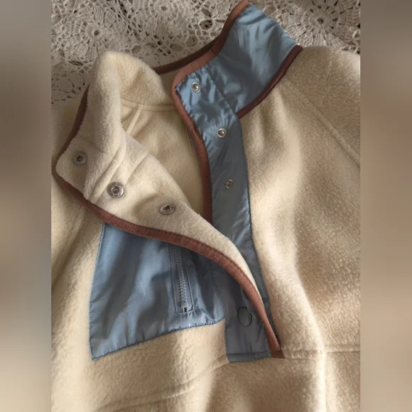 Thread & Supply Fleece Pullover Jacket L Cream Snap Neck Cozy Sherpa Outdoor - Picture 6 of 10